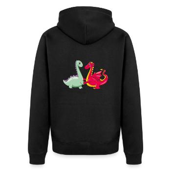 Cartoonartiger Drache und Dino - Unisex Premium Bio Zip Hoodie - Schwarz - Hinten - Nico (187cm)
