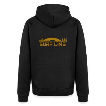 Surfline 3 Gelbe Ausführung - Unisex Premium Bio Zip Hoodie - Schwarz - Hinten - Nico (187cm)