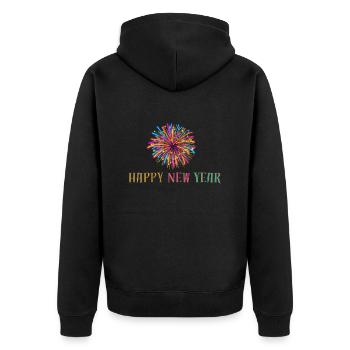 happy new year - Unisex Premium Organic Zip Hoodie - black - Back - Nico (187cm)
