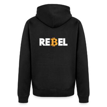 T-Shirt für Bitcoin-Enthusiasten - Unisex Premium Bio Zip Hoodie - Schwarz - Hinten - Nico (187cm)
