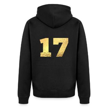 Numéro 17 paillettes doré - 17e anniversaire - Veste à capuche bio Premium Unisexe - noir - Dos - Nico (187cm)