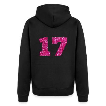 Nummer 17 Pink Glitter - 17. Geburtstag - Unisex Premium Bio Zip Hoodie - Schwarz - Hinten - Nico (187cm)