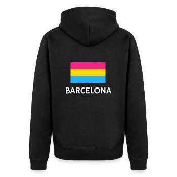 Pan Pride Flagge Barcelona - Unisex Premium Bio Zip Hoodie - Schwarz - Hinten - Nico (187cm)