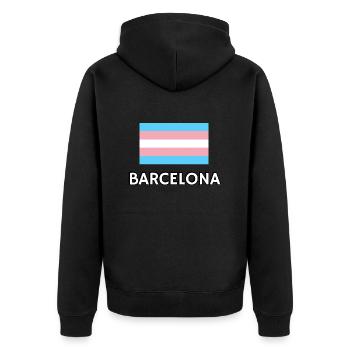 Trans Pride Flag Barcelona - Unisex Premium Organic Zip Hoodie - black - Back - Nico (187cm)