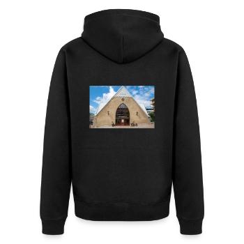 Feskekörka fishmarket Gothenburg City (Göteborg) - Unisex Premium Organic Zip Hoodie - black - Back - Nico (187cm)