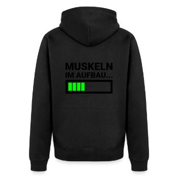 Muskeln im Aufbau Fitness Krafttraining Sportler - Unisex Premium Bio Zip Hoodie - Schwarz - Hinten - Nico (187cm)
