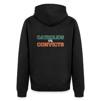 Catholics Vs. Convicts Vintage 1988 Football Gift - Unisex Premium Organic Zip Hoodie - black - Back - Nico (187cm)