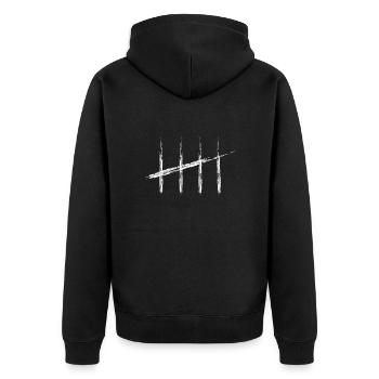 WEISS Fünf Streifen II - Unisex Premium Bio Zip Hoodie - Schwarz - Hinten - Nico (187cm)