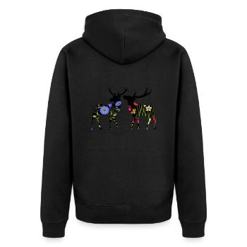 Hirsch - Unisex Premium Bio Zip Hoodie - Schwarz - Hinten - Nico (187cm)