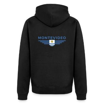 Montevideo Design – Für Fans & Reisende - Unisex Premium Bio Zip Hoodie - Schwarz - Hinten - Nico (187cm)