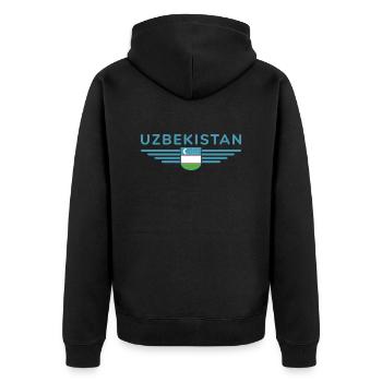Usbekistan T-Shirt – Stolz und Kultur - Unisex Premium Bio Zip Hoodie - Schwarz - Hinten - Nico (187cm)