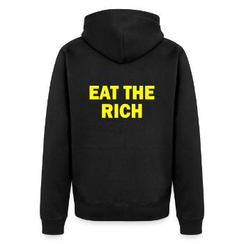 Eat the rich - Unisex Premium Bio Zip Hoodie - Schwarz - Hinten - Nico (187cm)
