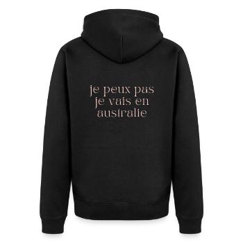 Humor T-Shirt Ich kann nicht Ich gehe nach Australien - Unisex Premium Bio Zip Hoodie - Schwarz - Hinten - Nico (187cm)