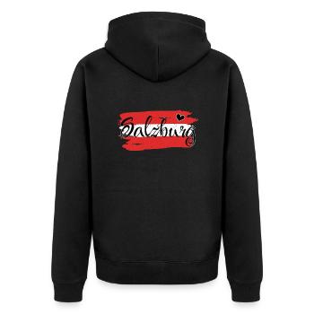 Flagge Österreich Salzburg - Unisex Premium Bio Zip Hoodie - Schwarz - Hinten - Nico (187cm)