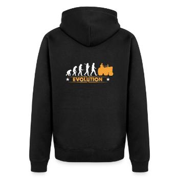Landwirt Traktor Evolution - orange/weiss - Unisex Premium Bio Zip Hoodie - Schwarz - Hinten - Nico (187cm)