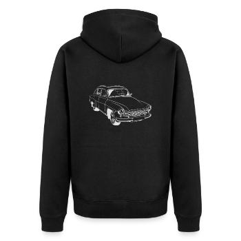 PKW Wartburg 311 Limousine - Unisex Premium Bio Zip Hoodie - Schwarz - Hinten - Nico (187cm)