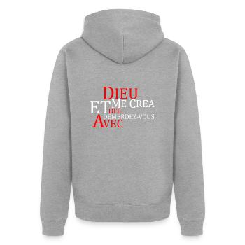dieu me créa et dit... démerdez-vous avec - Unisex Premium Organic Zip Hoodie - heather grey - Back - Nico (187cm)