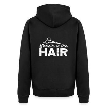 Friseur Love in the Hair Spruch - Unisex Premium Bio Zip Hoodie - Schwarz - Hinten - Nico (187cm)