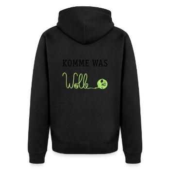 Komme was Wolle - Unisex Premium Bio Zip Hoodie - Schwarz - Hinten - Nico (187cm)