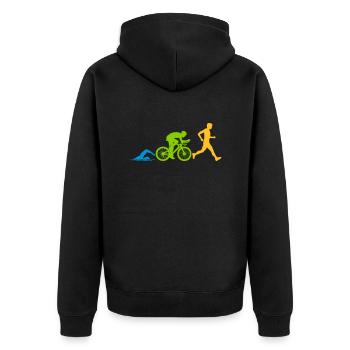 Sport Triathlon Wettkampf - Unisex Premium Bio Zip Hoodie - Schwarz - Hinten - Nico (187cm)