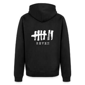 Sieben auf einen Streich - Nummer Ziffer 7 - Unisex Premium Bio Zip Hoodie - Schwarz - Hinten - Nico (187cm)