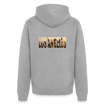 Los Angeles - Unisex Premium Organic Zip Hoodie - heather grey - Back - Nico (187cm)