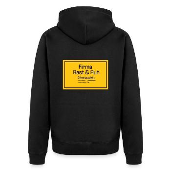 Firma Arbeit Ruhetag - Unisex Premium Bio Zip Hoodie - Schwarz - Hinten - Nico (187cm)