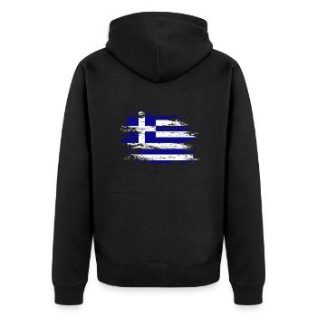 Griechenland Flagge used - Unisex Premium Bio Zip Hoodie - Schwarz - Hinten - Nico (187cm)