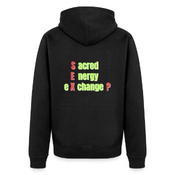 Sacred Energy Exchange - Unisex Premium Organic Zip Hoodie - black - Back - Nico (187cm)
