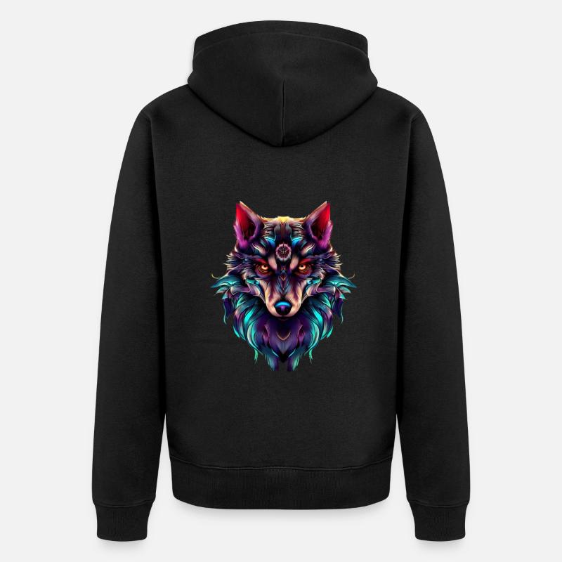 Wolf’s Head Synthwave Wolf - Veste à capuche bio Premium Unisexe - noir