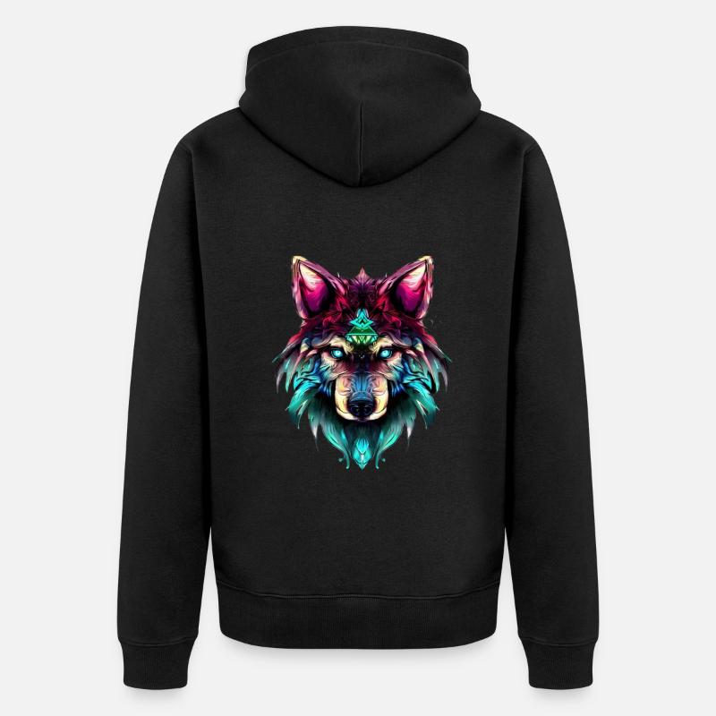 Mystic Wolf Synthwave Wolf Head - Veste à capuche bio Premium Unisexe - noir