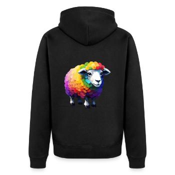 Schafe Cool Niedlich Bunt Regenbogen und Cool - Unisex Premium Bio Zip Hoodie - Schwarz - Hinten - Nico (187cm)
