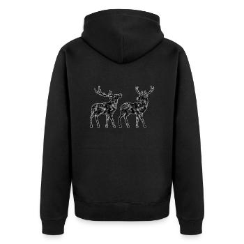 Hirsch - Unisex Premium Bio Zip Hoodie - Schwarz - Hinten - Nico (187cm)