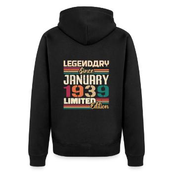 Birthday Gift Born in January 1939 - 1939 - Unisex Premium Organic Zip Hoodie - black - Back - Nico (187cm)