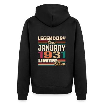 Birthday Gift Born in January 1931 - 1931 - Unisex Premium Organic Zip Hoodie - black - Back - Nico (187cm)