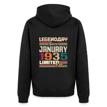 Geburtstagsgeschenk Geboren Im Januar 1935 - 1935 - Unisex Premium Bio Zip Hoodie - Schwarz - Hinten - Nico (187cm)