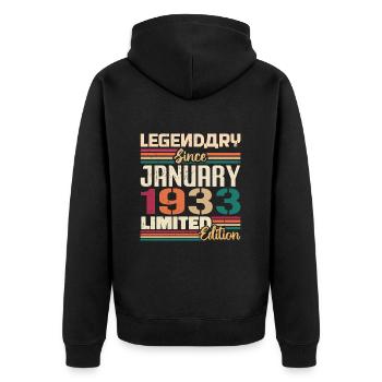 Geburtstagsgeschenk Geboren Im Januar 1933 - 1933 - Unisex Premium Bio Zip Hoodie - Schwarz - Hinten - Nico (187cm)