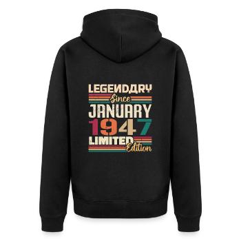 Birthday Gift Born in January 1947 - 1947 - Unisex Premium Organic Zip Hoodie - black - Back - Nico (187cm)