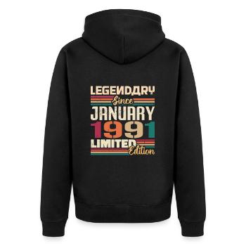 Birthday Gift Born in January 1991 - 1991 - Unisex Premium Organic Zip Hoodie - black - Back - Nico (187cm)