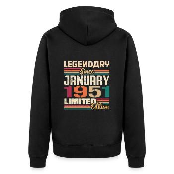 Geburtstagsgeschenk Geboren Im Januar 1951 - 1951 - Unisex Premium Bio Zip Hoodie - Schwarz - Hinten - Nico (187cm)