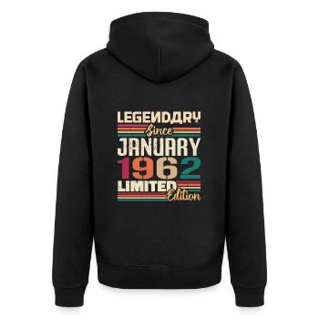 Geburtstagsgeschenk Geboren Im Januar 1962 - 1962 - Unisex Premium Bio Zip Hoodie - Schwarz - Hinten - Nico (187cm)