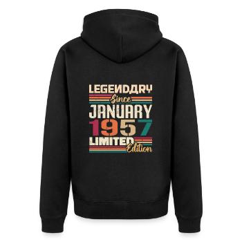 Geburtstagsgeschenk Geboren Im Januar 1957 - 1957 - Unisex Premium Bio Zip Hoodie - Schwarz - Hinten - Nico (187cm)
