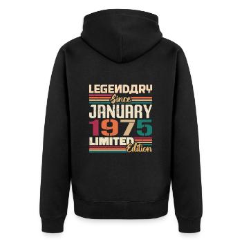 Geburtstagsgeschenk Geboren Im Januar 1975 - 1975 - Unisex Premium Bio Zip Hoodie - Schwarz - Hinten - Nico (187cm)