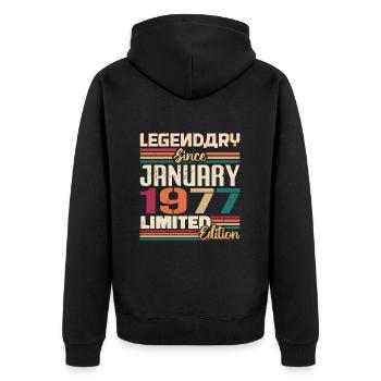 Geburtstagsgeschenk Geboren Im Januar 1977 - 1977 - Unisex Premium Bio Zip Hoodie - Schwarz - Hinten - Nico (187cm)