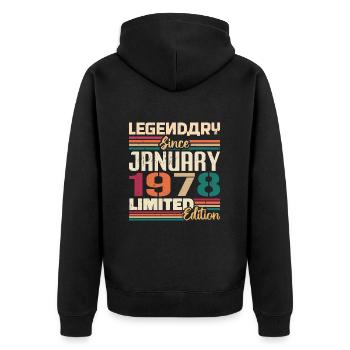 Geburtstagsgeschenk Geboren Im Januar 1978 - 1978 - Unisex Premium Bio Zip Hoodie - Schwarz - Hinten - Nico (187cm)