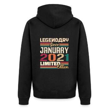 Geburtstagsgeschenk Geboren Im Januar 2021 - 2021 - Unisex Premium Bio Zip Hoodie - Schwarz - Hinten - Nico (187cm)