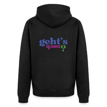 Lustige Sprüche "Gehts noch" - Unisex Premium Bio Zip Hoodie - Schwarz - Hinten - Nico (187cm)