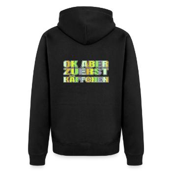 Caféine grain de café travail citation cafetière - Veste à capuche bio Premium Unisexe - noir - Dos - Nico (187cm)