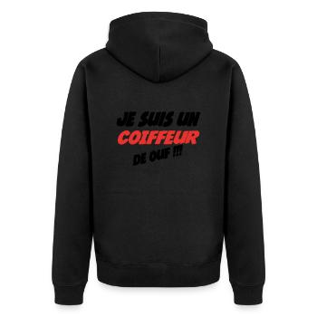 Je suis un COIFFEUR de ouf !!! - Veste à capuche bio Premium Unisexe - noir - Dos - Nico (187cm)