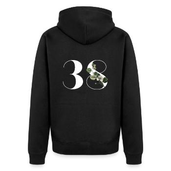 Nummer 38 Blumengrün - 38. Blumengeburtstag - Unisex Premium Bio Zip Hoodie - Schwarz - Hinten - Nico (187cm)